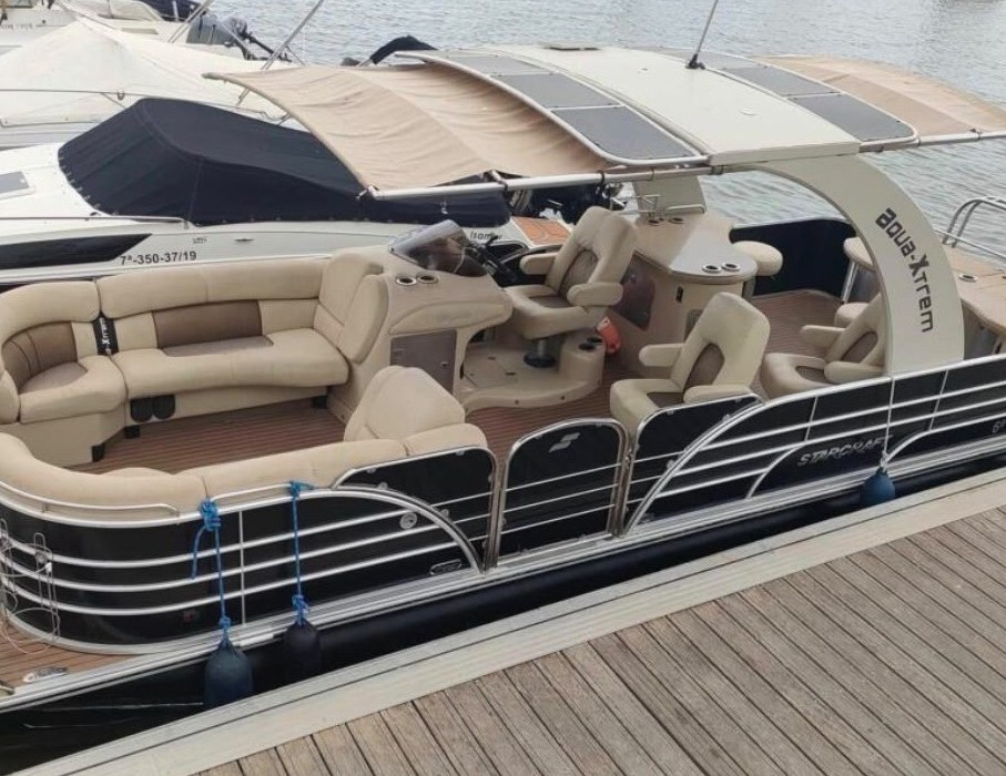 The Majestic's deck with sofas and a table